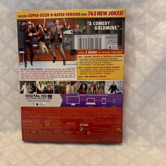 Sealed New Blu-Ray DVD Digital HD Anchorman 2 Will Ferrell - Picture 3 of 4